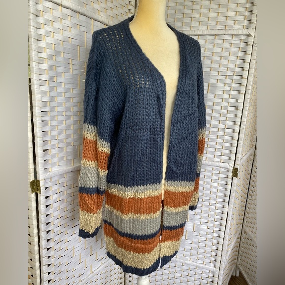NWT Hem & Thread Stripe Bottom Cardigan Sweater Oversized Bohemian Style Fit - Picture 12 of 14